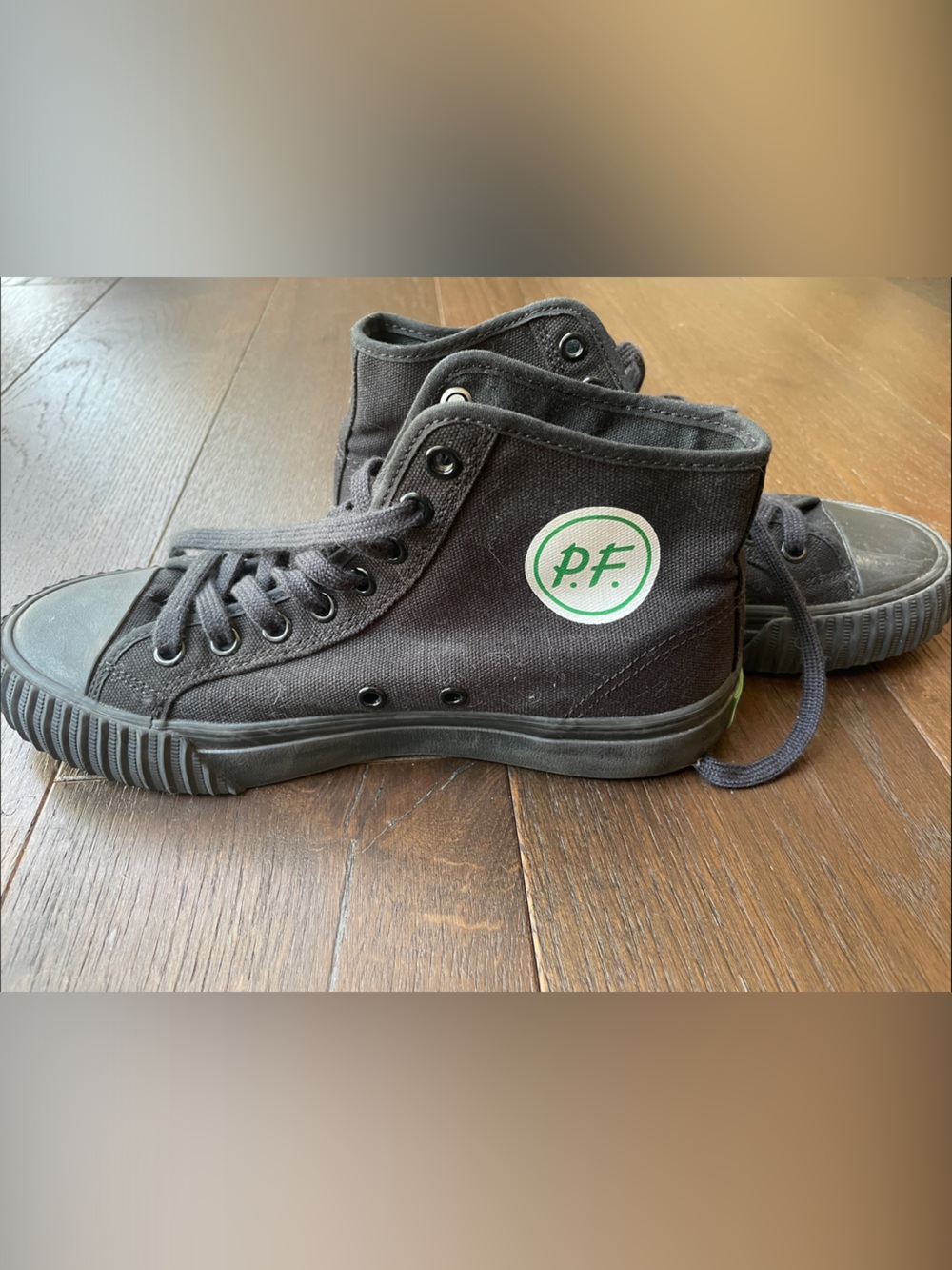 P.F. Flyers Kids Black Canvas High-Top Sneakers with Green Logo